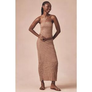 NEW Anthropologie Strapless Textured Neutral Knit Slip Midi Dress Medium & Large